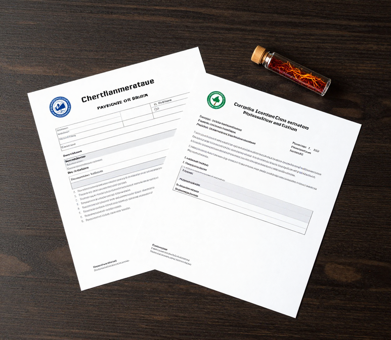 Export documentation, specification sheets and testing vial